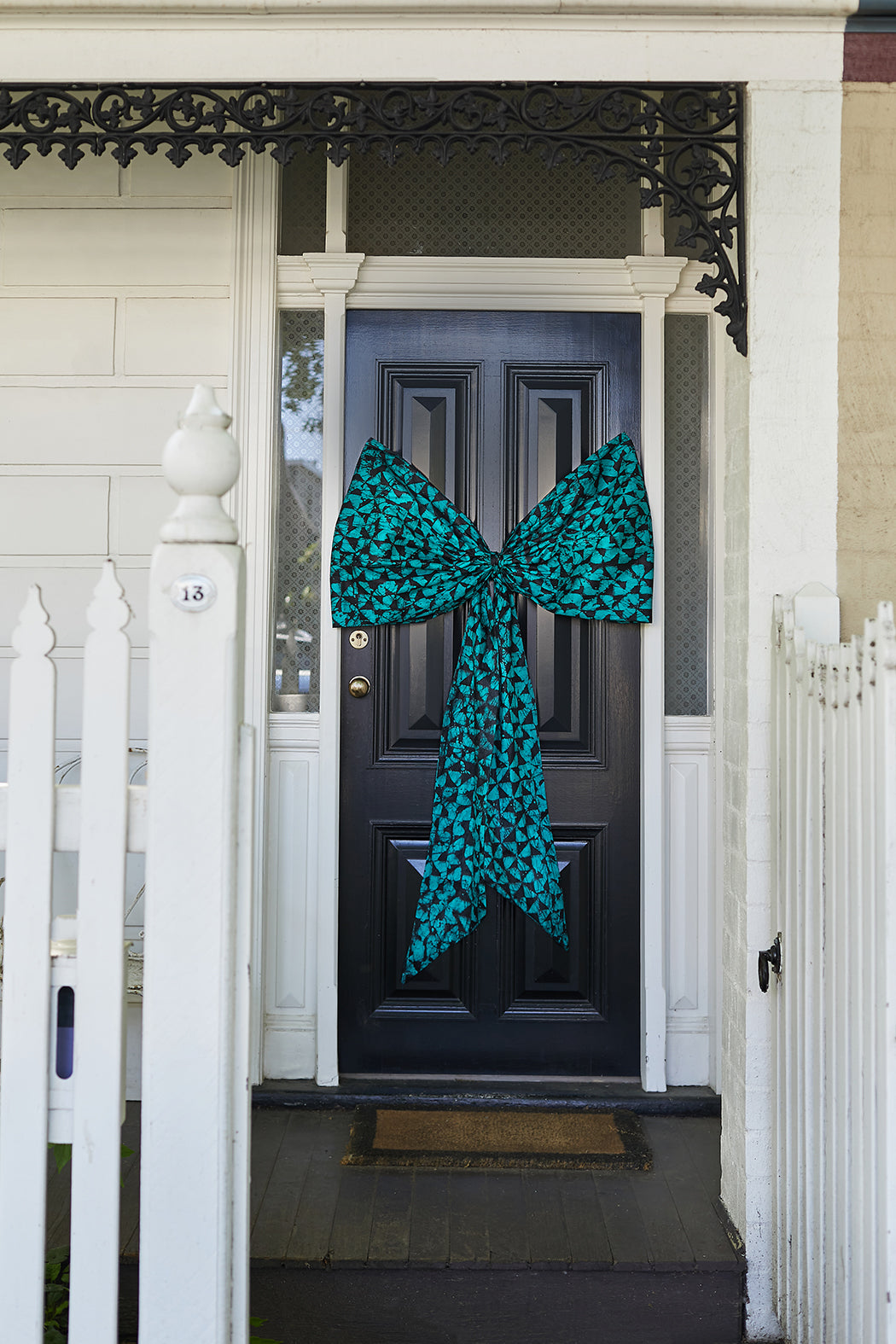 Wax Print Door Bow - Green Adire