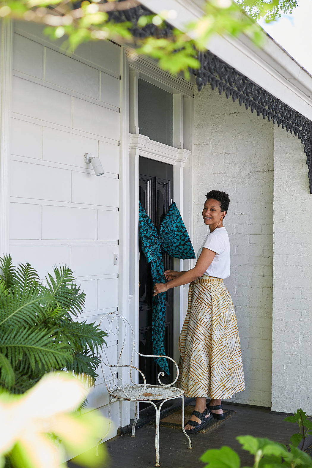 Wax Print Door Bow - Green Adire