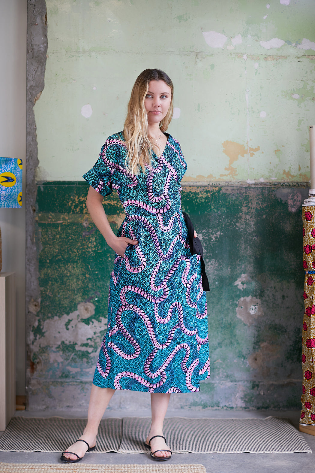 The Danso Wrap Dress - Aqua Bead