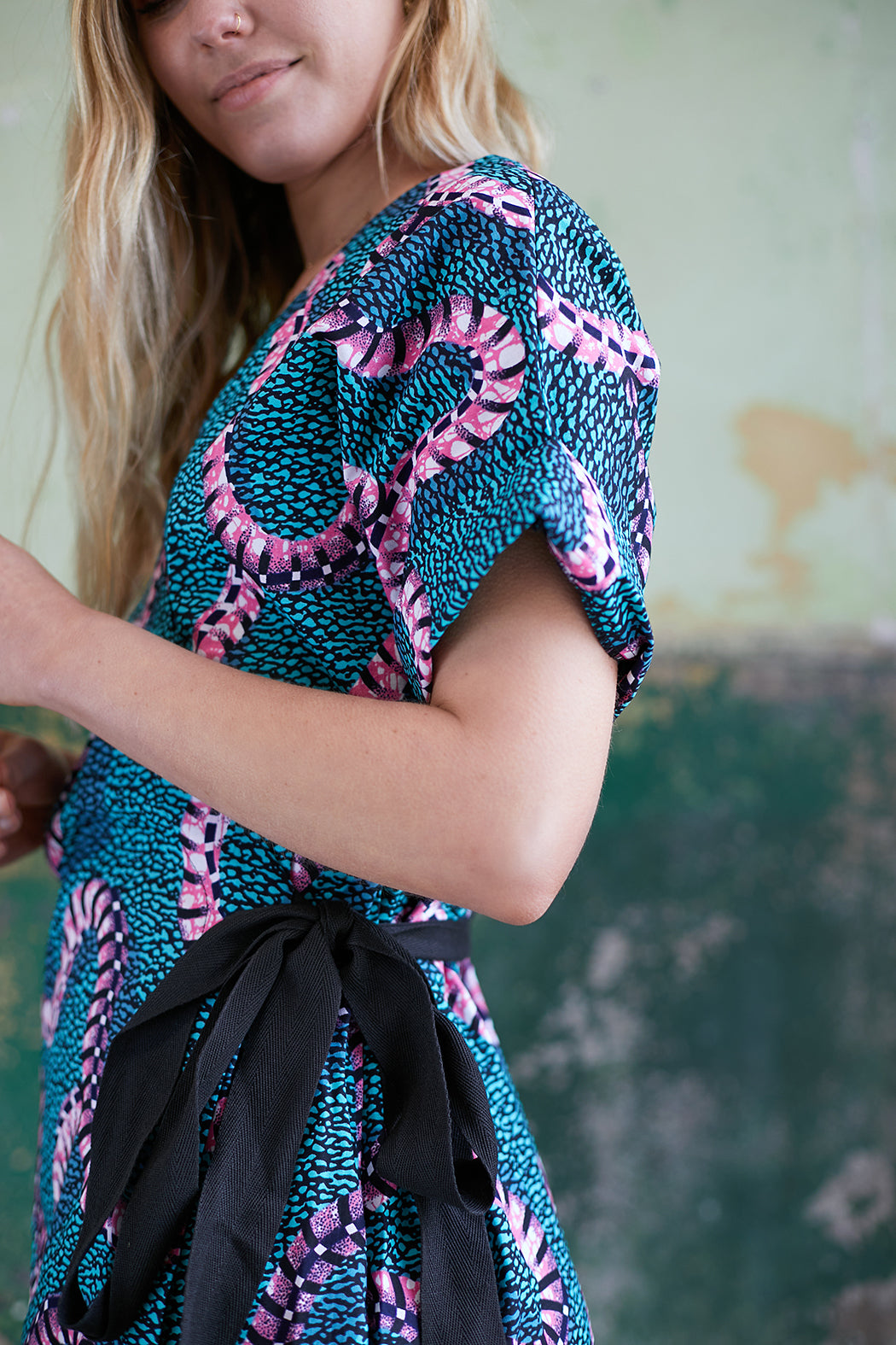 The Danso Wrap Dress - Aqua Bead