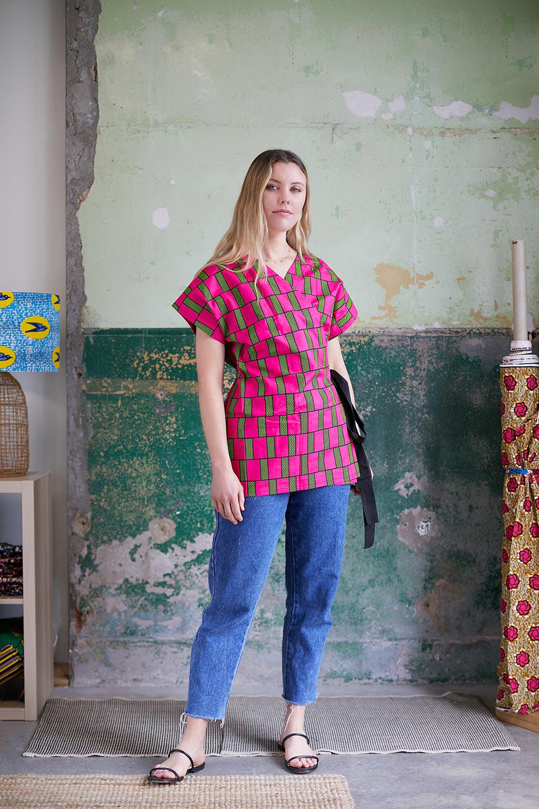 Nicolette Wrap Shirt, Chequered - ULO Australia