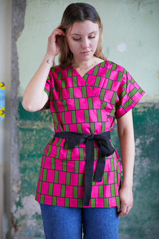 Nicolette Wrap Shirt, Chequered - ULO Australia