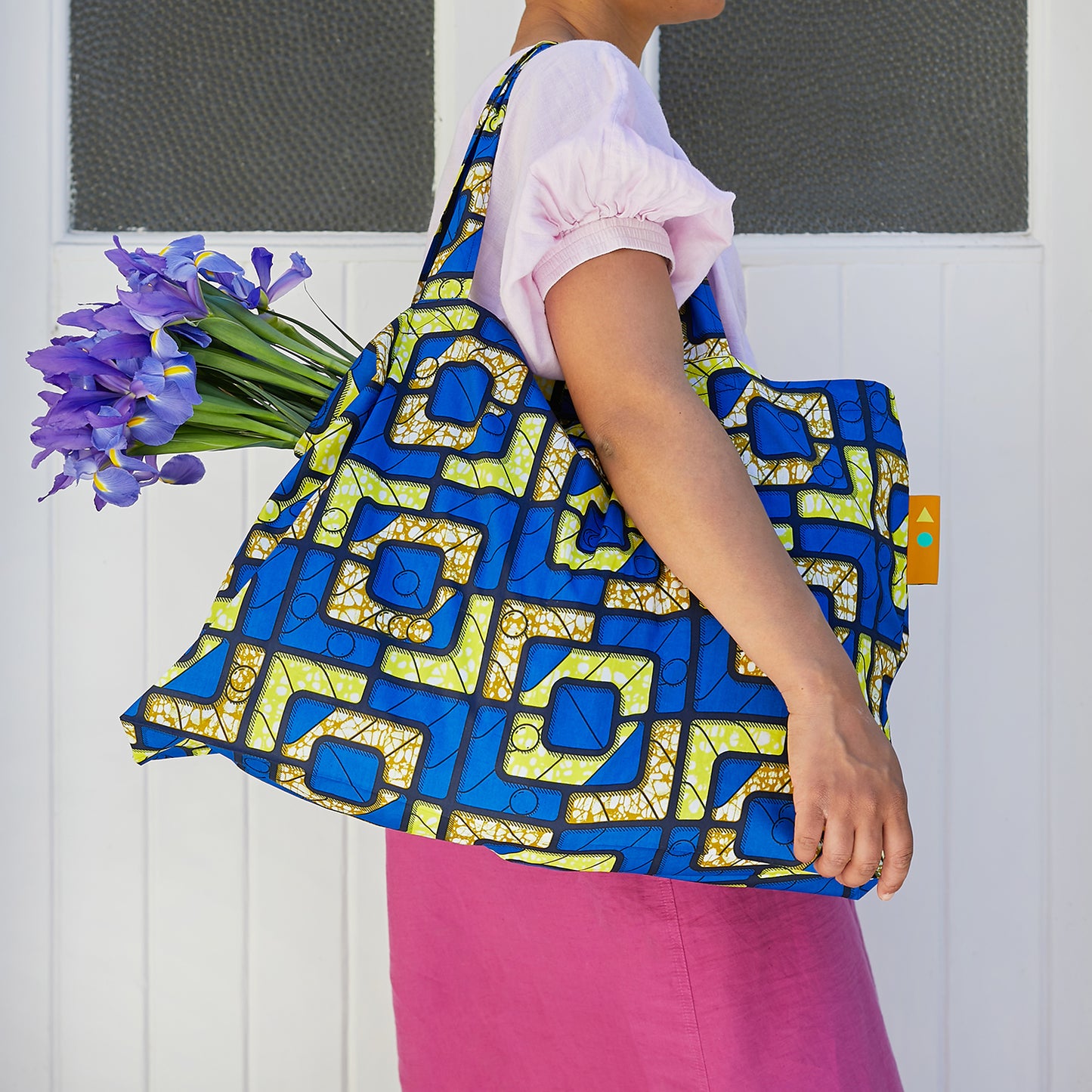 Wax Print Tote Bag - Chequered